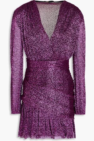 Maje Ruched metallic printed mini dress - Purple - FR 34