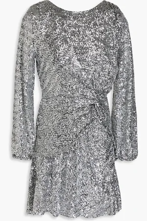 Maje Wrap-effect sequined stretch-tulle mini dress - Metallic - FR 34