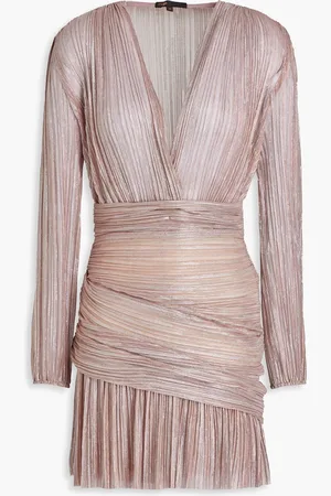 Maje Wrap-effect pleated metallic knitted mini dress - Metallic - FR 40