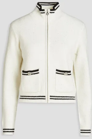 Maje Sequin-embellished knitted cardigan - White - 1