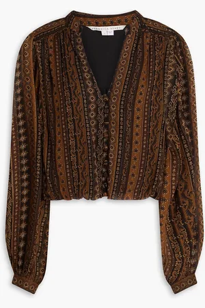 VERONICA BEARD Astro cropped printed georgette top - Brown - US 12