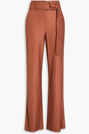 VERONICA BEARD Sunny belted stretch-twill straight-leg pants - Brown - US 10