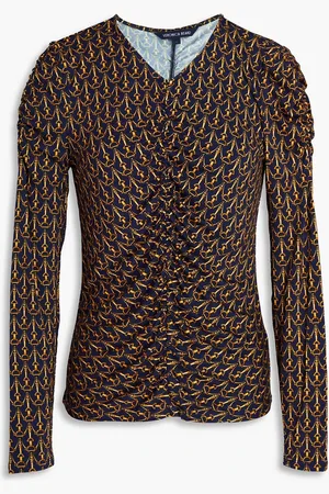 VERONICA BEARD Neeta ruched printed jersey top - Blue - XS