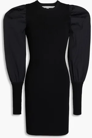 VERONICA BEARD Wilkin ribbed-knit and stretch-cotton poplin mini dress - - M