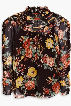 VERONICA BEARD Ares ruffled floral-print silk-georgette blouse - Brown - S