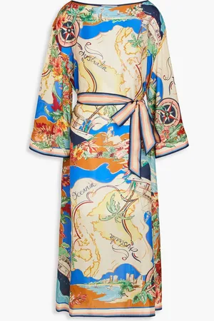 ZIMMERMANN Belted printed silk midi dress - Neutral - 2