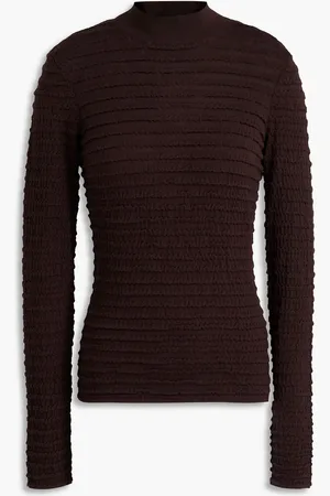Frame Pleated silk-blend turtleneck top - Brown - XL