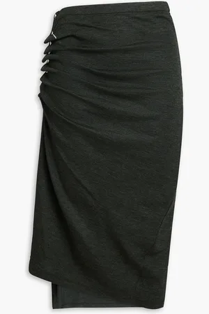 Paco rabanne Asymmetric gathered wool-blend midi skirt - Green - FR 42