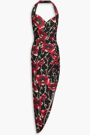 Norma Kamali Ruched floral-print stretch-jersey halterneck midi dress - - FR 32
