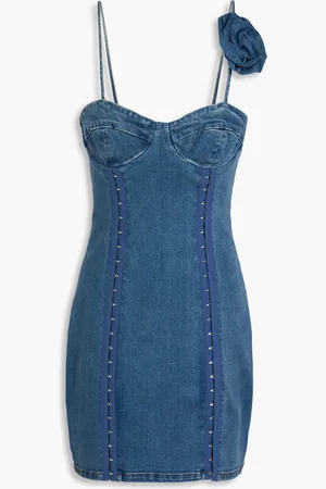 ROTATE Floral-appliquéd denim mini dress - Blue - DE 42