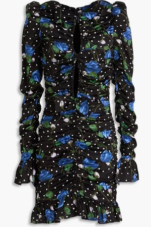 ROTATE Bow-detailed ruffled printed satin mini dress - - DE 36