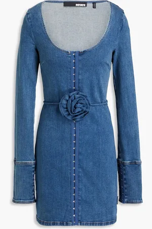 ROTATE Floral-appliquéd denim mini dress - Blue - DE 40