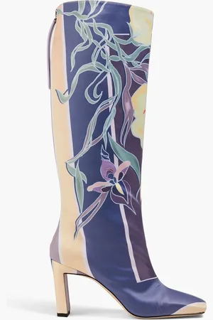 Wandler Floral-print satin knee boots - Purple - EU 40