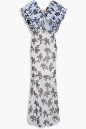 ROTATE Ruffled floral-print crepon maxi dress - Blue - DE 38