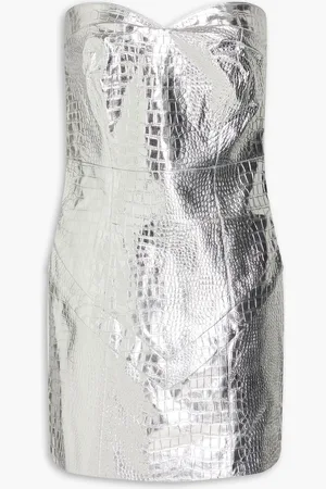 ROTATE Strapless metallic faux croc-effect leather mini dress - Metallic - DE 42