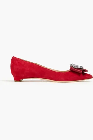 Rupert Sanderson Bedfa embellished suede flats - Red - EU 38.5