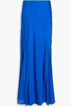 TOVE Twill-paneled silk-blend satin maxi skirt - Blue - FR 40
