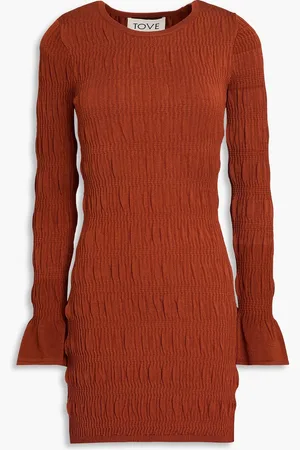 TOVE Juno shirred knitted mini dress - Brown - L