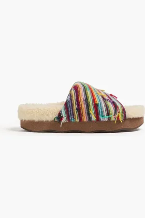 Chloé Wavy shearling-lined cashmere slides - Blue - EU 39