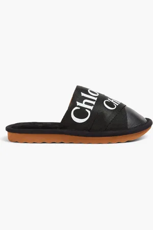Chloé Woody logo-print canvas and leather slippers - - EU 35