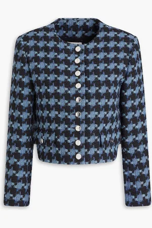 Sandro Cropped cotton-blend tweed jacket - Blue - FR 42