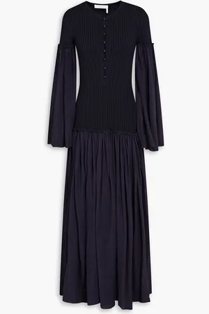 Chloé Gauze-paneled ribbed wool and cashmere-blend maxi dress - Blue - FR 36