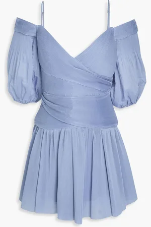 ZIMMERMANN Cold-shoulder plissé-organza mini dress - Blue - 0