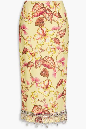 ZIMMERMANN Embellished floral-print linen midi pencil skirt - - 1