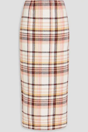 ZIMMERMANN Checked linen and cotton-blend midi pencil skirt - White - 0