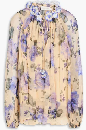 ZIMMERMANN Embellished floral-print silk-crepon blouse - Neutral - 0