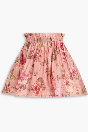 ZIMMERMANN Gathered floral-print linen and silk-blend mini skirt - Pink - 3