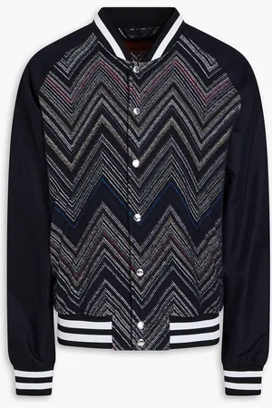 Missoni Crochet-knit cotton-blend and twill bomber jacket - Blue - IT 52