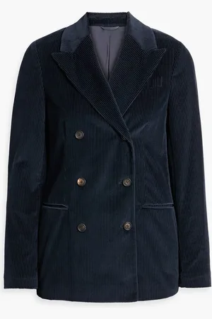 Brunello Cucinelli Double-breasted cotton and cashmere-blend corduroy blazer - Blue - IT 42