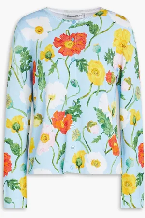 Oscar de la Renta Floral-print cotton-blend cardigan - Blue - M