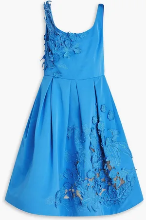 Oscar de la Renta Laser-cut appliquéd taffeta dress - Blue - US 12