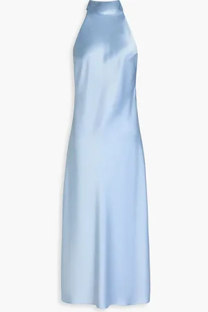 GALVAN Satin halterneck midi dress - Blue - FR 44