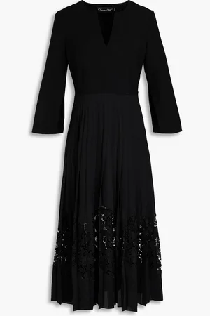 Oscar de la Renta Wool-blend crepe and crepe de chine midi dress - - US 2