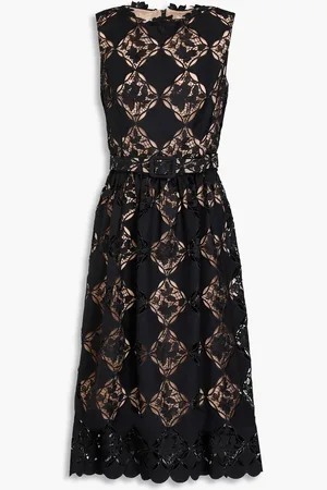 Oscar de la Renta Belted guipure lace midi dress - - US 12