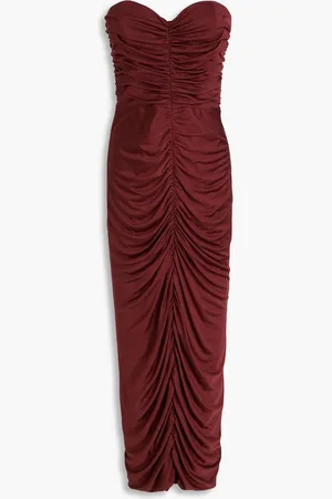 Costarellos Strapless ruched jersey midi dress - Burgundy - FR 36