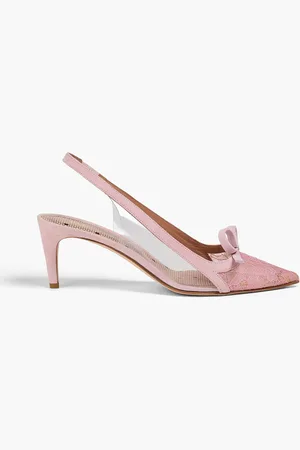 RED(V) Sandie bow-detailed lace, suede and PVC slingback pumps - Pink - EU 37