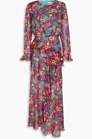 SALONI Jolene ruffled floral-print silk-georgette maxi dress - Purple - UK 10