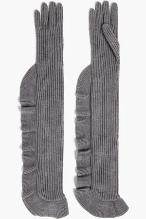 RED(V) Ruffled ribbed wool-blend gloves - - L/XL
