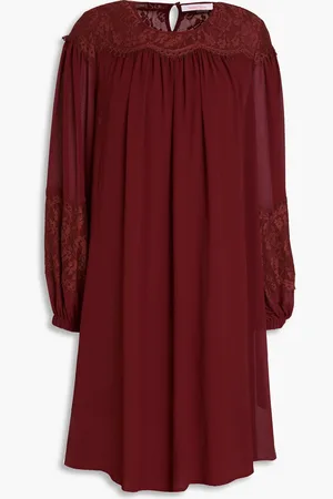 See by Chloé Corded lace-paneled georgette mini dress - Burgundy - FR 34