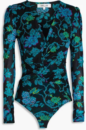 Diane von Furstenberg Costanza ruched mesh bodysuit - Blue - S