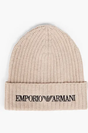 Emporio Armani Embroidered ribbed wool beanie - Neutral - L