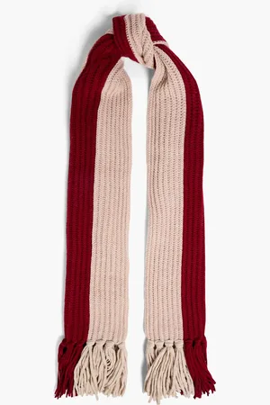 Emporio Armani Fringed wool-blend scarf - Burgundy - OneSize