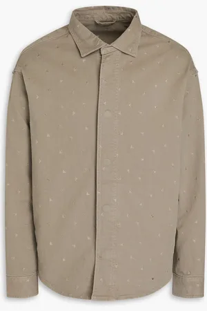 Emporio Armani Embroidered stretch-cotton twill shirt - Neutral - L