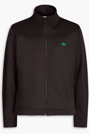 adidas Embroidered cotton-blend jersey zip-up jacket - Brown - M