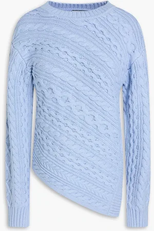 Simkhai Agathe asymmetric cable-knit cotton-blend sweater - Blue - M
