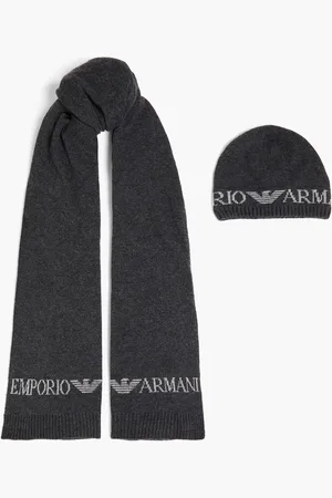 Emporio Armani Knitted beanie and scarf set - Gray - OneSize
